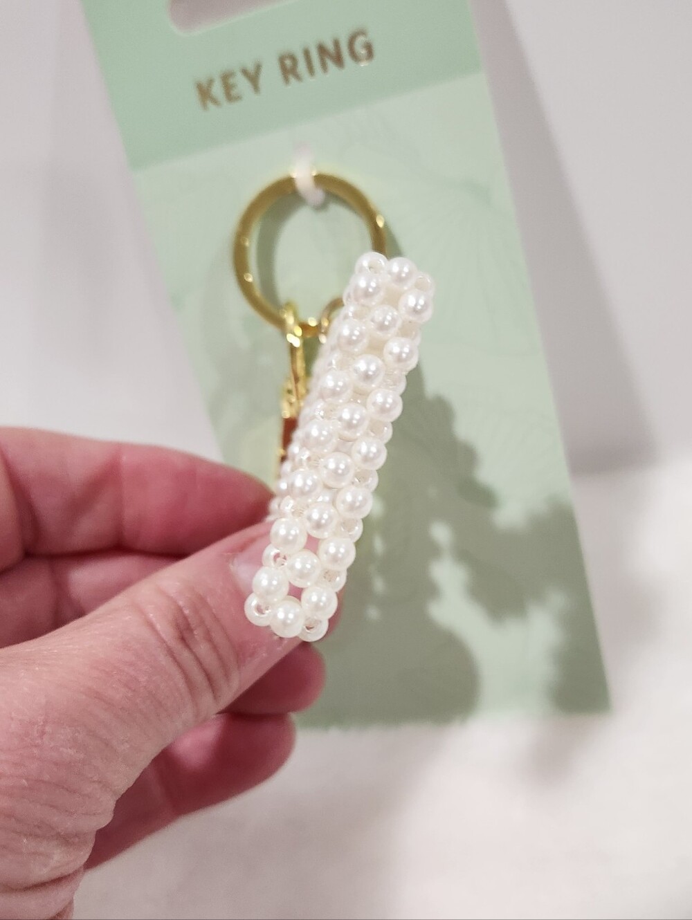 Initial Letter M White Knitted Woven 3D Beaded Pearl Gold Keychain Bag Charm NWT - Picture 5 of 6